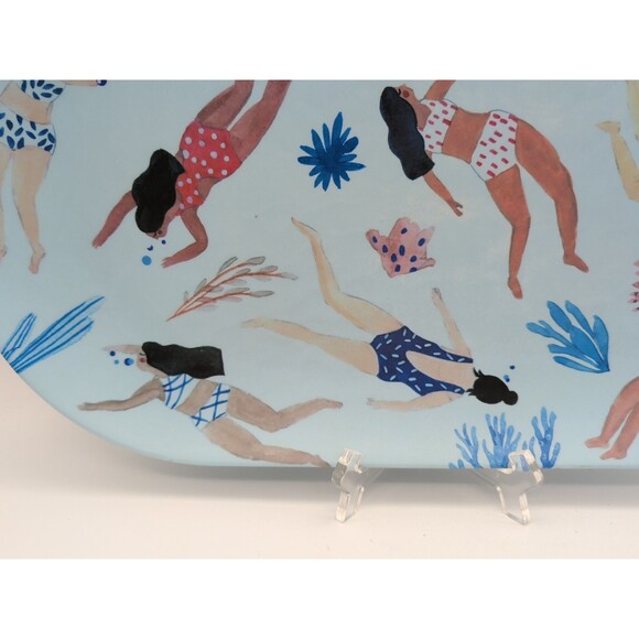 Prima Design Swim Print Bamboo Tray Melissa Wang Ocean Life Blue Summer Party - Picture 2 of 7